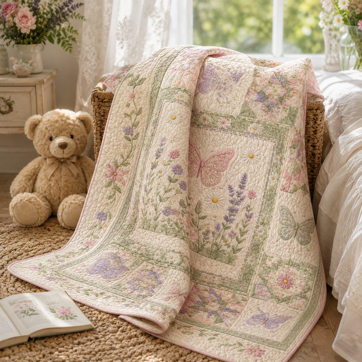 Butterfly Floral Quilt Blanket – Pastel Cottagecore Bedspread and Girls Butterfly Garden Throw Blanket Cozy Nursery Room Decor Gift - photo 8