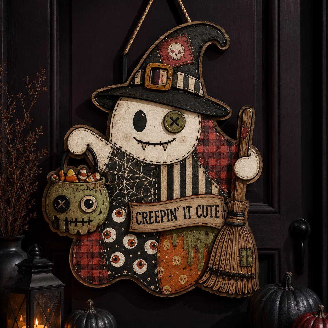 Personalized Western Halloween Door Hanger and Porch Sign with Howdy Ghouls, Patchwork, Wood, Cowboy, Witch, Fall Decor, Ghost - photo 2