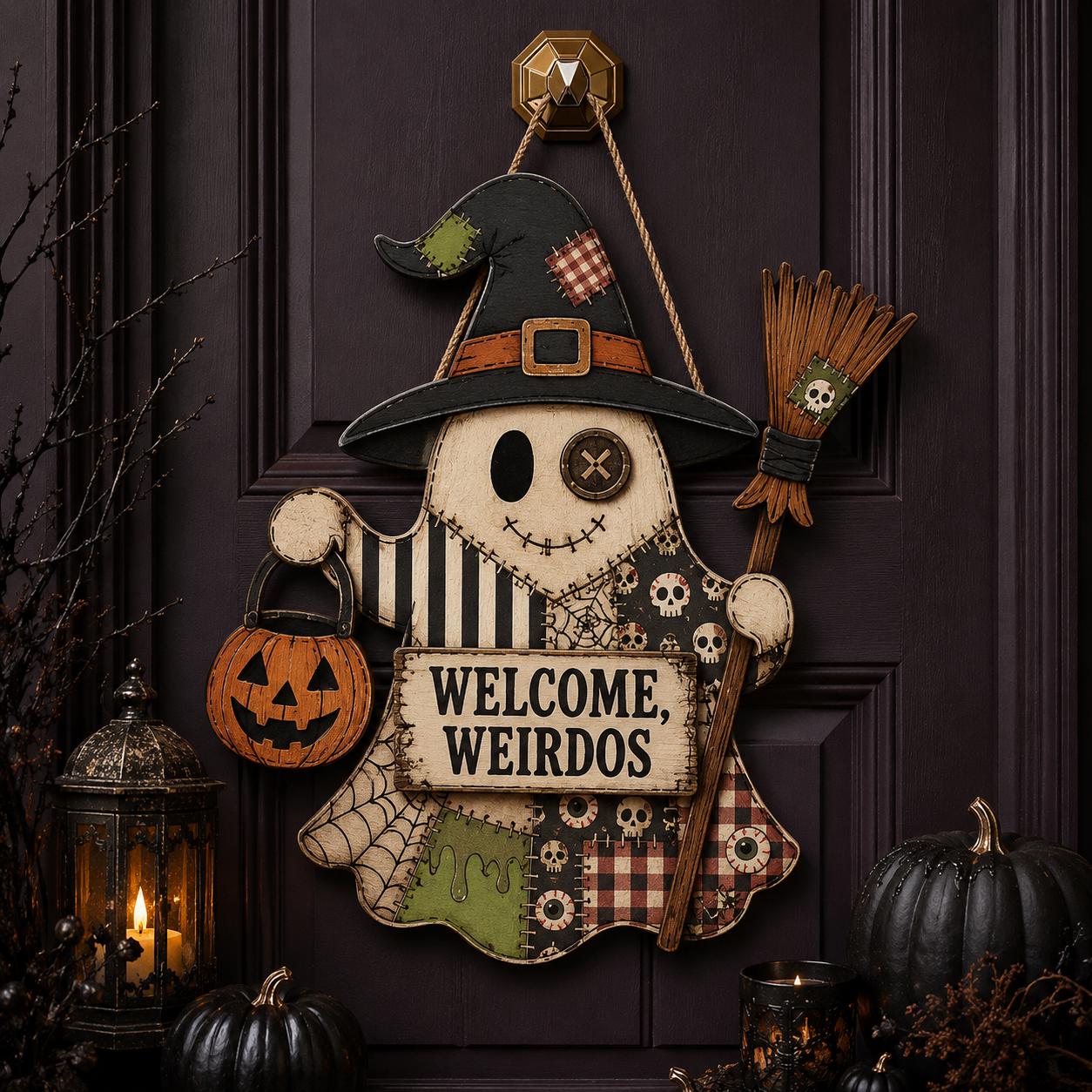 Personalized Western Halloween Door Hanger and Porch Sign with Howdy Ghouls, Patchwork, Wood, Cowboy, Witch, Fall Decor, Ghost - photo 3