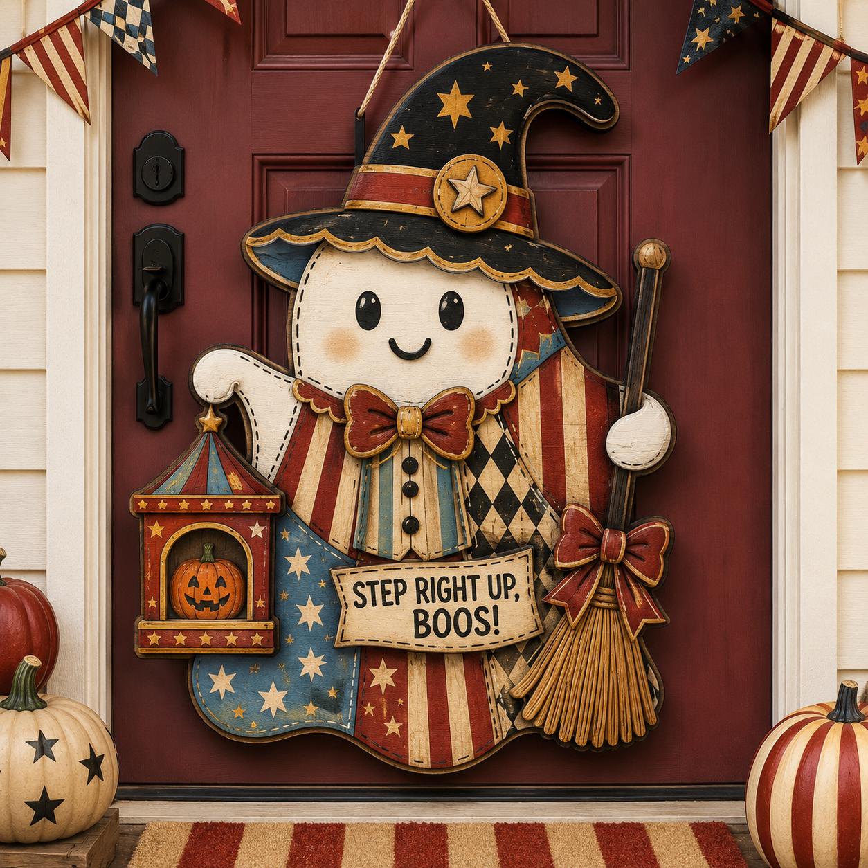 Personalized Western Halloween Door Hanger and Porch Sign with Howdy Ghouls, Patchwork, Wood, Cowboy, Witch, Fall Decor, Ghost - photo 4
