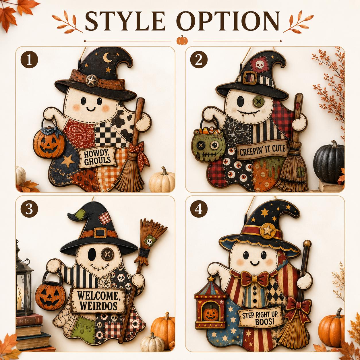 Personalized Western Halloween Door Hanger and Porch Sign with Howdy Ghouls, Patchwork, Wood, Cowboy, Witch, Fall Decor, Ghost - photo 5