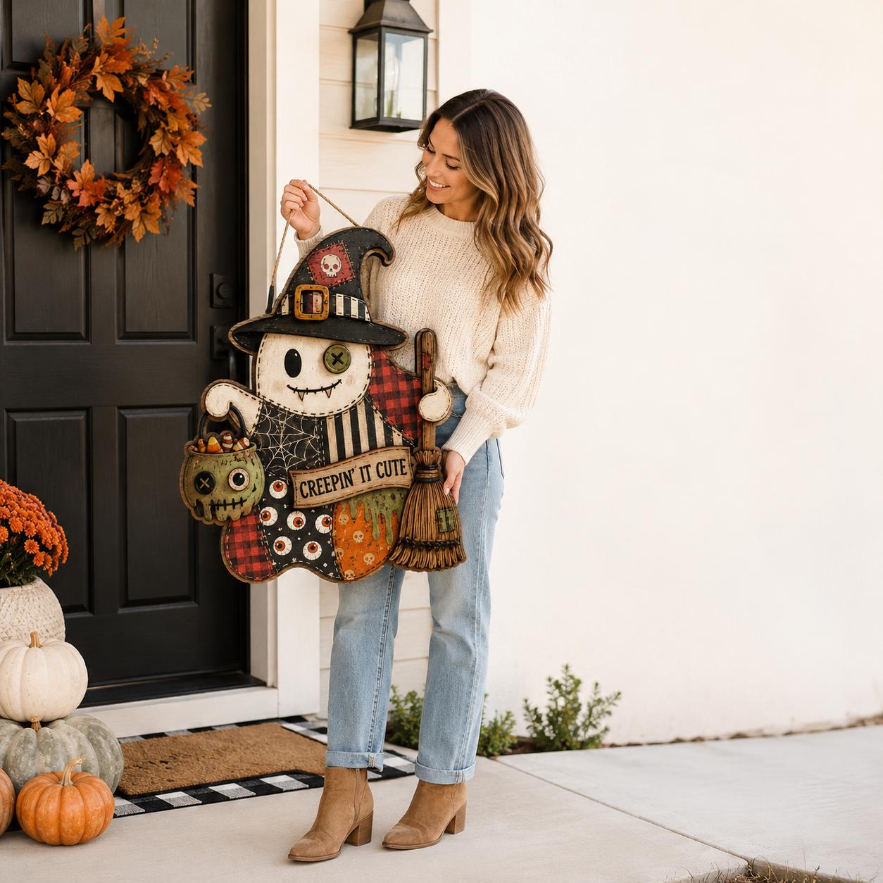 Personalized Western Halloween Door Hanger and Porch Sign with Howdy Ghouls, Patchwork, Wood, Cowboy, Witch, Fall Decor, Ghost - photo 10