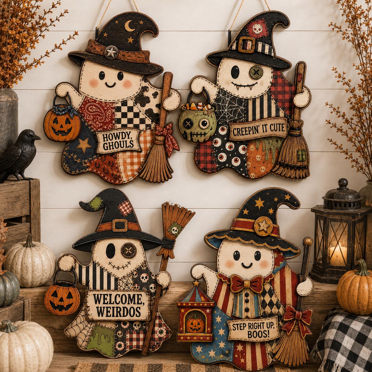 Personalized Western Halloween Door Hanger and Porch Sign with Howdy Ghouls, Patchwork, Wood, Cowboy, Witch, Fall Decor, Ghost - photo 11