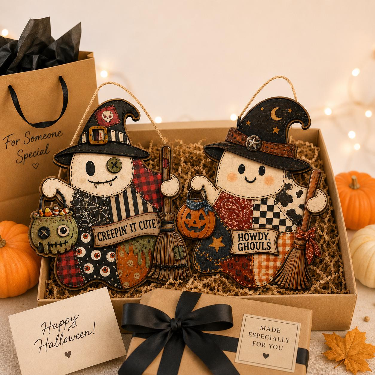 Personalized Western Halloween Door Hanger and Porch Sign with Howdy Ghouls, Patchwork, Wood, Cowboy, Witch, Fall Decor, Ghost - photo 12