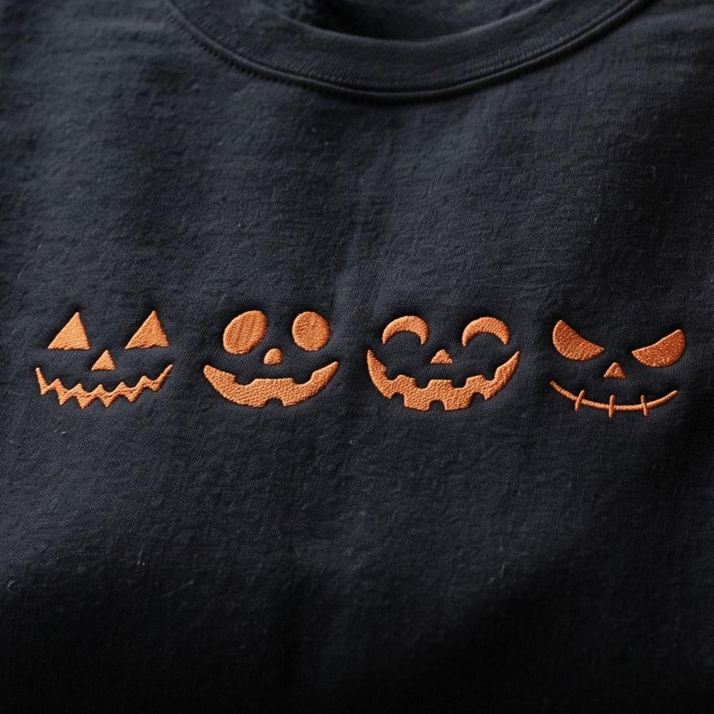 Embroidered Jack O Lantern Sweatshirt with Pumpkin Face Halloween Shirts Design for Cozy Fall Tee Spooky Season - photo 4