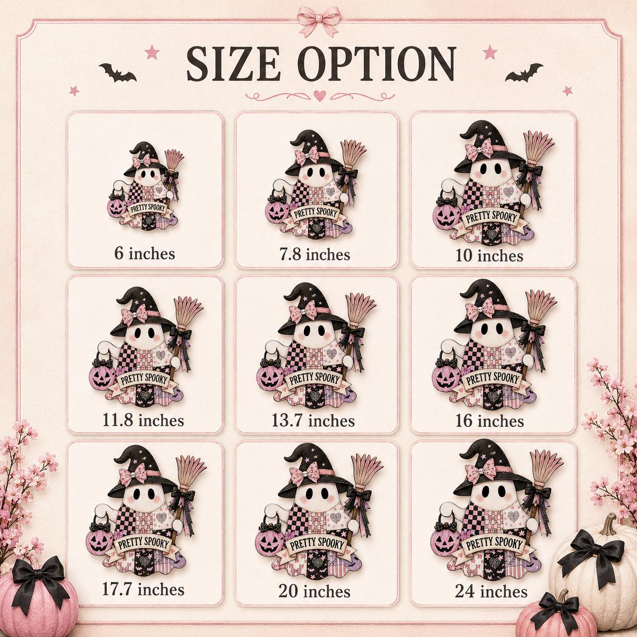 Personalized Pastel Goth Halloween Door Hanger and Porch Sign with Pink Patchwork, Wooden, Pretty Spooky Coquette Decor, Ghost - photo 7