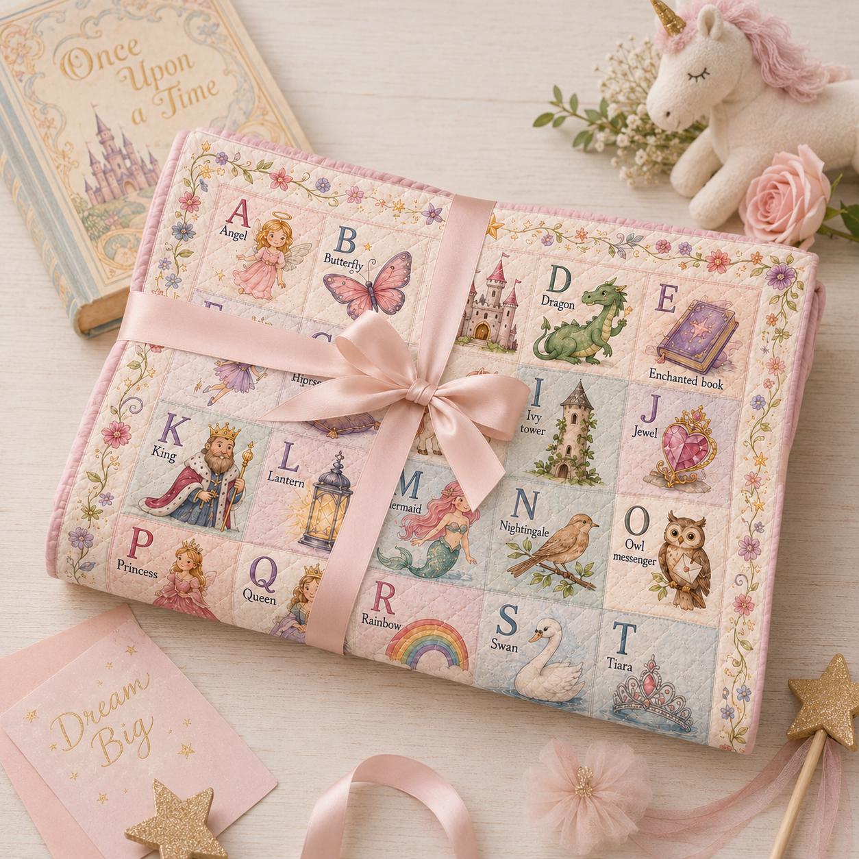 Fairytale Alphabet Quilt Blanket for Girls – A–Z Princess Unicorn ABC Throw with Magical Nursery Bedding Kids Gift - photo 6