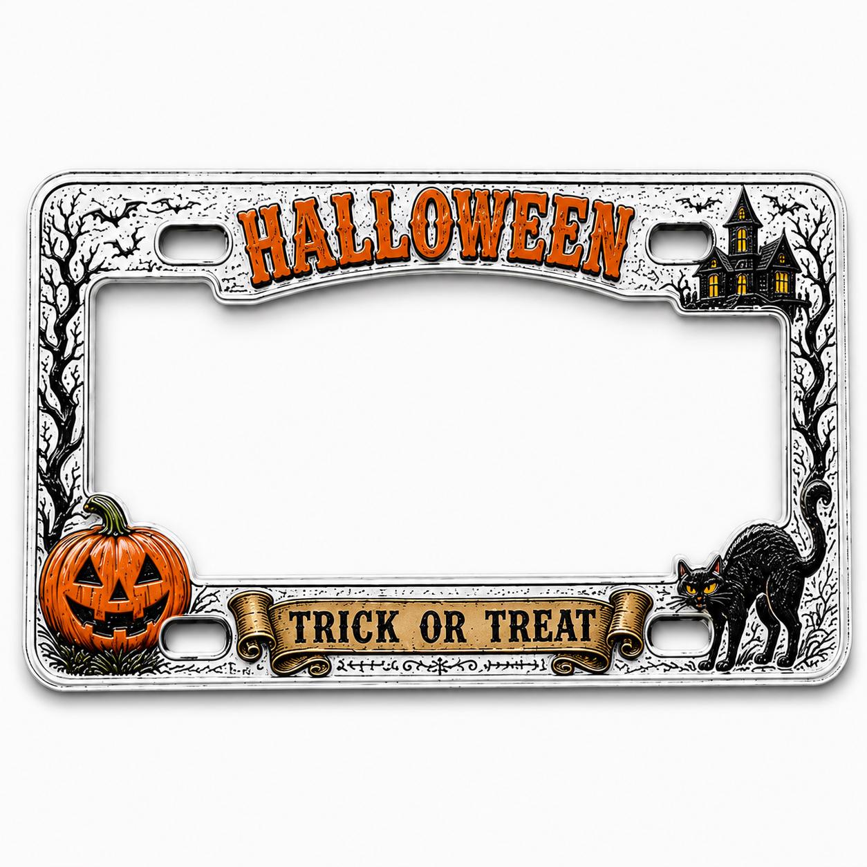 Spooky Halloween License Plate Frame – Trick or Treat Pumpkin Black Cat Car Tag and Haunted House Auto Decor Accessory Gift - photo 5