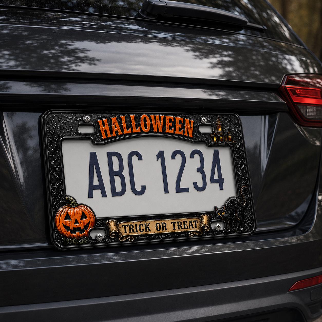 Spooky Halloween License Plate Frame – Trick or Treat Pumpkin Black Cat Car Tag and Haunted House Auto Decor Accessory Gift - photo 7