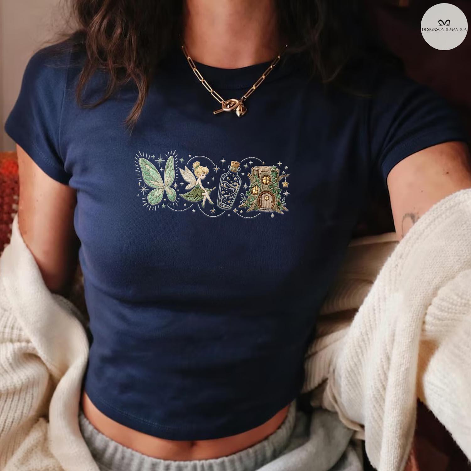 Embroidered Vintage Tinker Bell Neverland Fairy Baby Tee Crop Lace Trim Tank for Disney Princess Magic Kingdom WDW Girls Trip - photo 4
