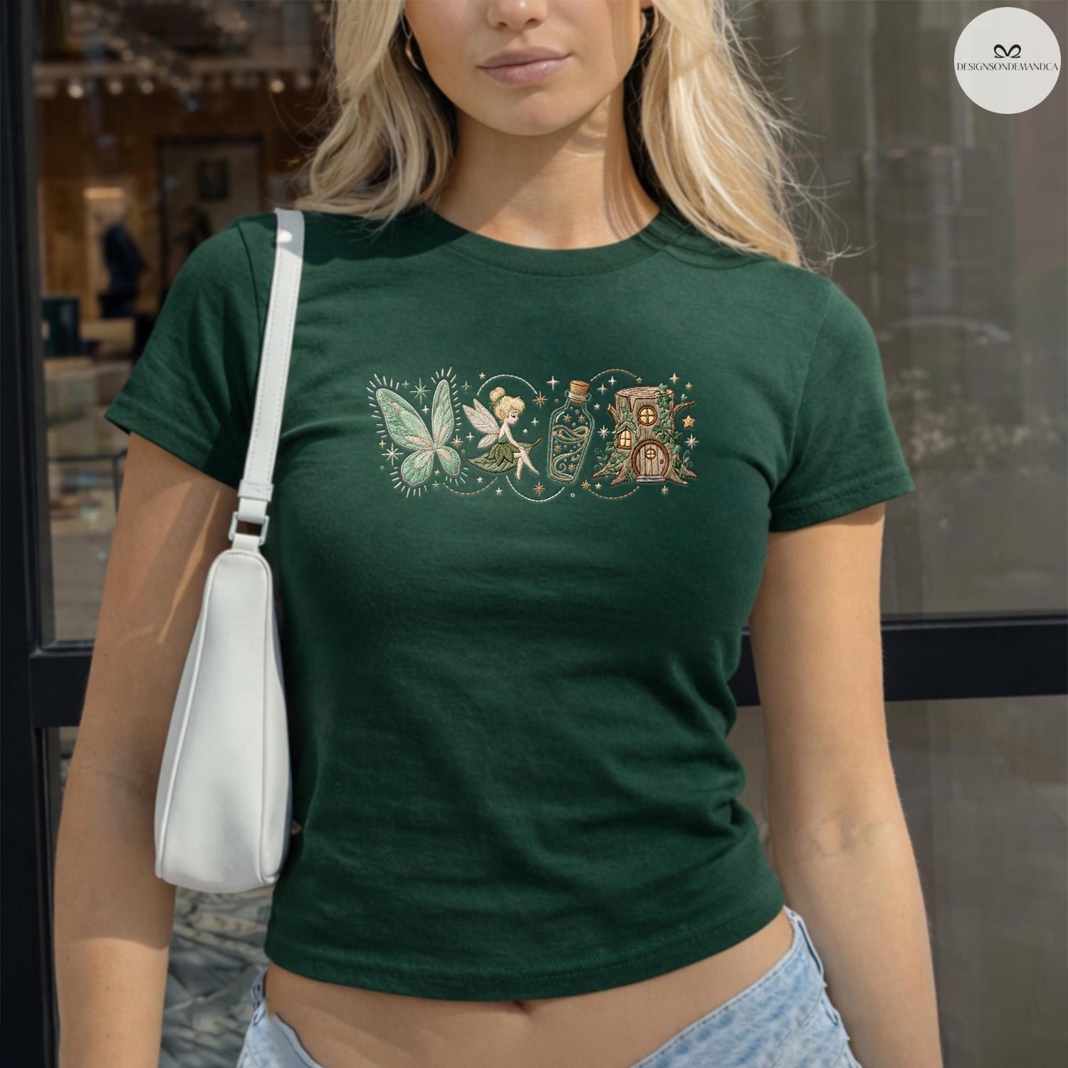 Embroidered Vintage Tinker Bell Neverland Fairy Baby Tee Crop Lace Trim Tank for Disney Princess Magic Kingdom WDW Girls Trip - photo 5