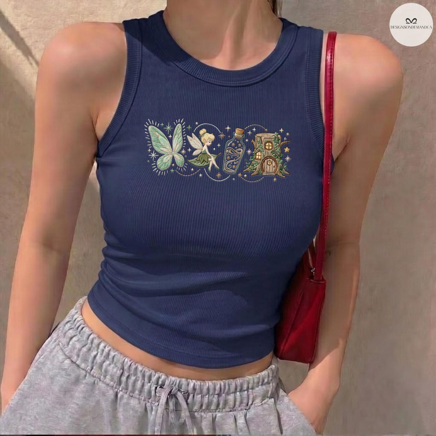 Embroidered Vintage Tinker Bell Neverland Fairy Baby Tee Crop Lace Trim Tank for Disney Princess Magic Kingdom WDW Girls Trip - photo 6