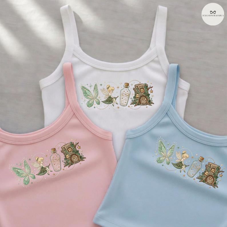 Embroidered Vintage Tinker Bell Neverland Fairy Baby Tee Crop Lace Trim Tank for Disney Princess Magic Kingdom WDW Girls Trip - photo 7