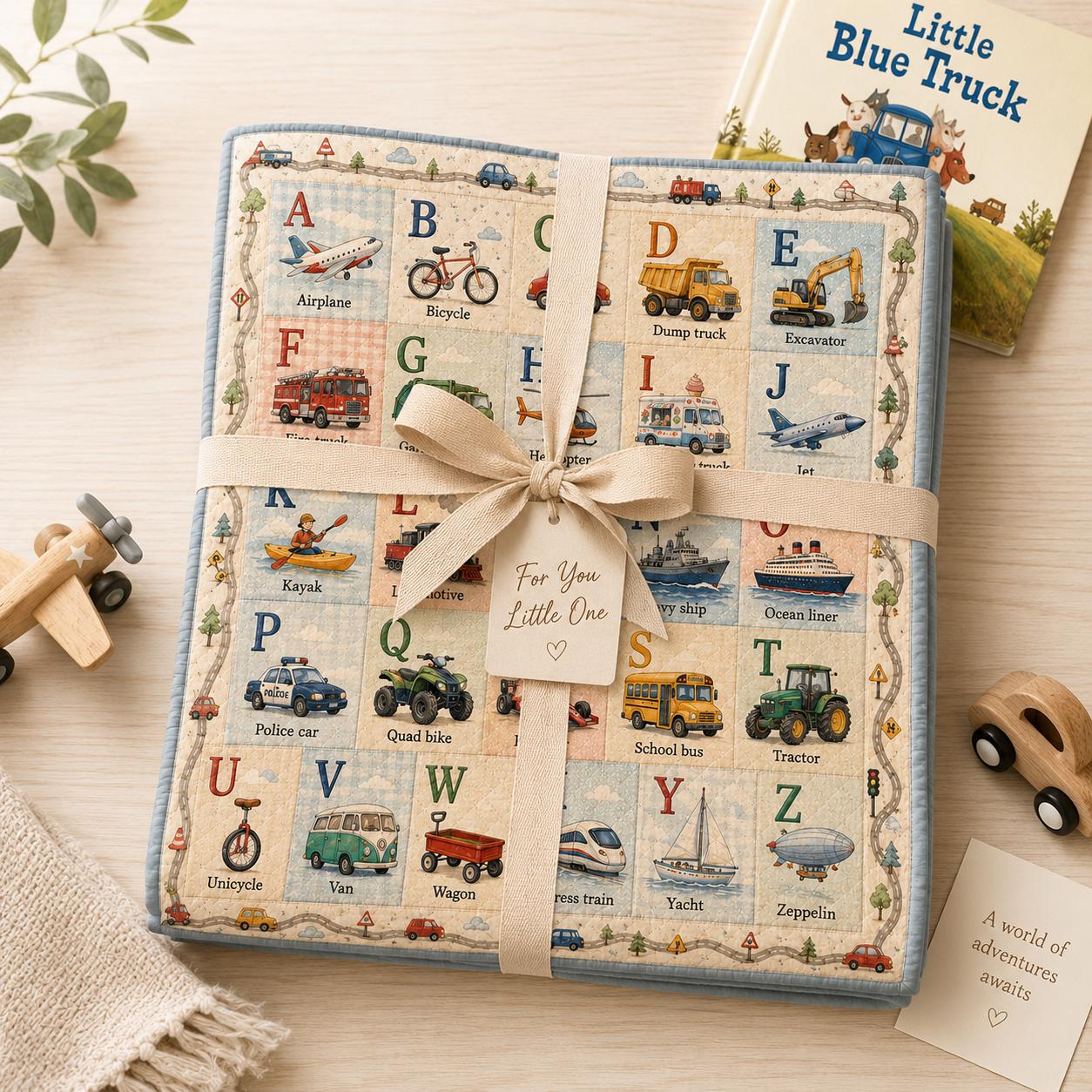 Transportation Alphabet Quilt Blanket for Kids – A–Z Vehicle ABC Learning Throw with Cars Trucks Nursery Bedding Boy Gift - photo 5