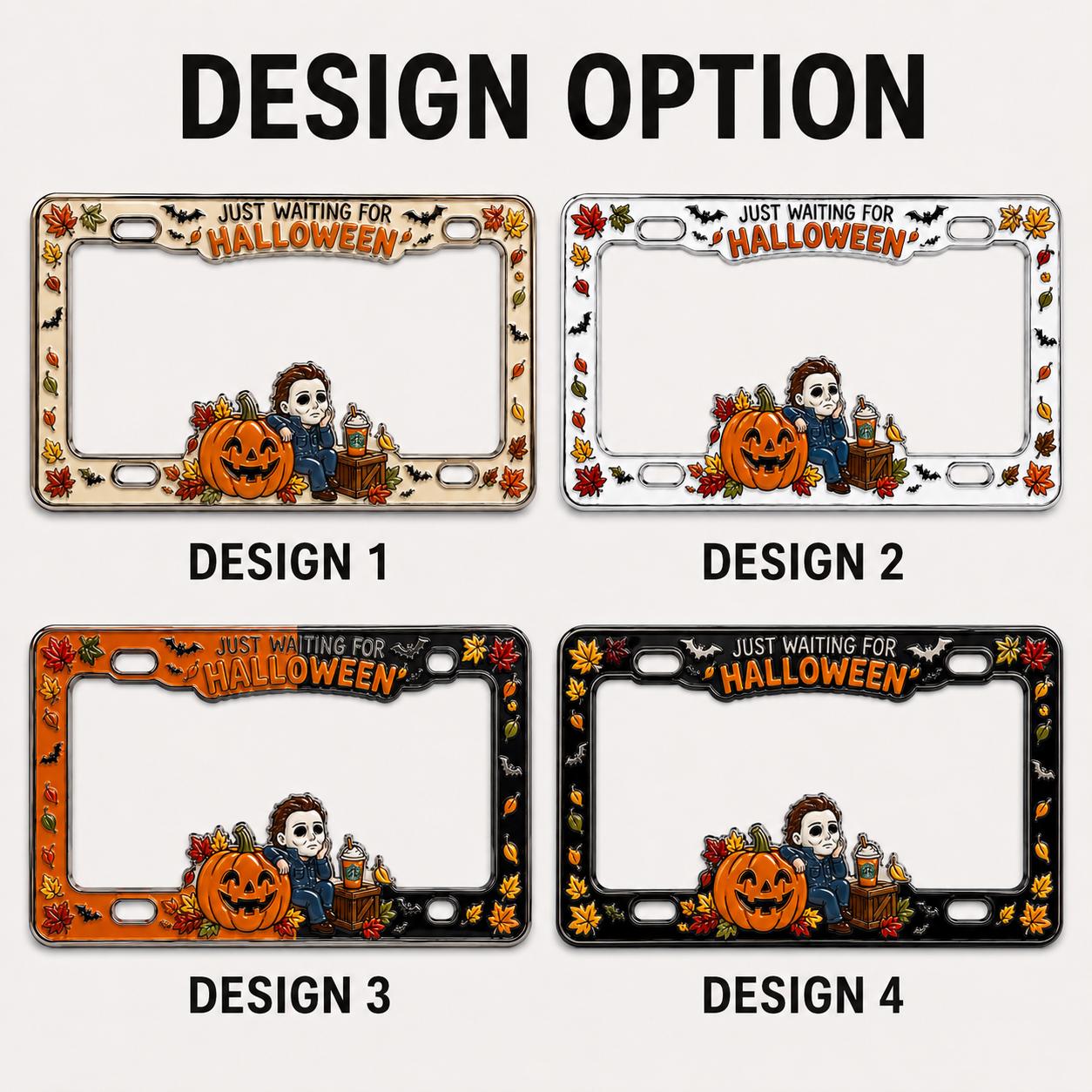 Halloween License Plate Frame and Auto Tag with Just Waiting, Pumpkin Horror Movie, Fall Leaves, Auto Decor, Car Accessory Gift - photo 4