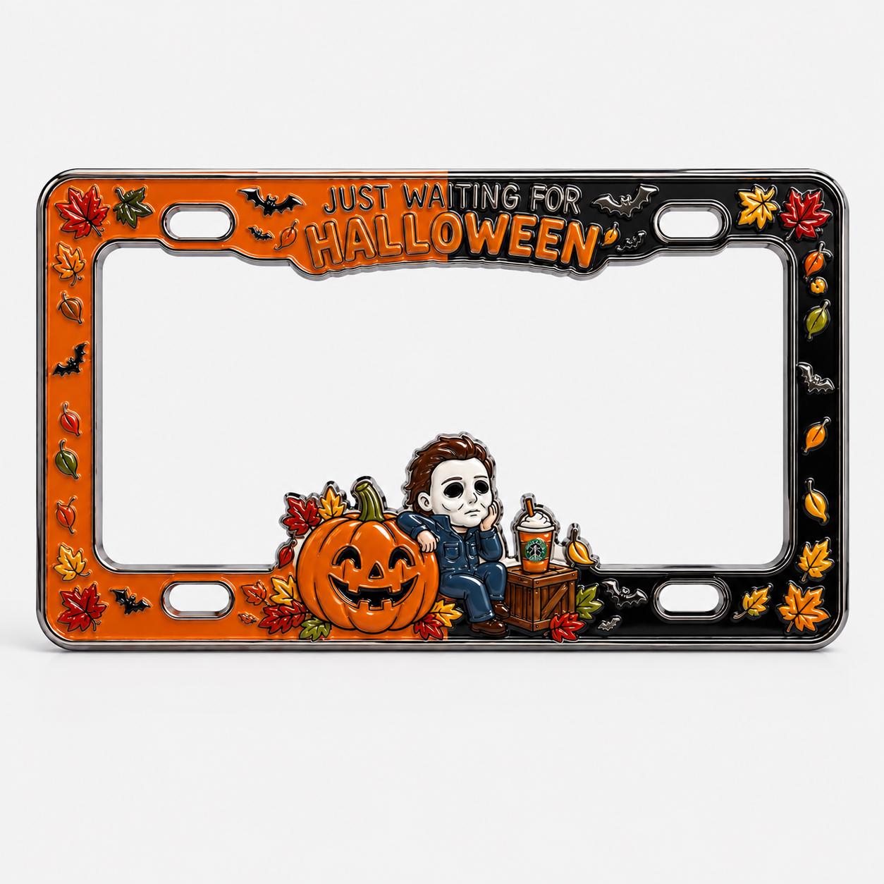 Halloween License Plate Frame and Auto Tag with Just Waiting, Pumpkin Horror Movie, Fall Leaves, Auto Decor, Car Accessory Gift - photo 7