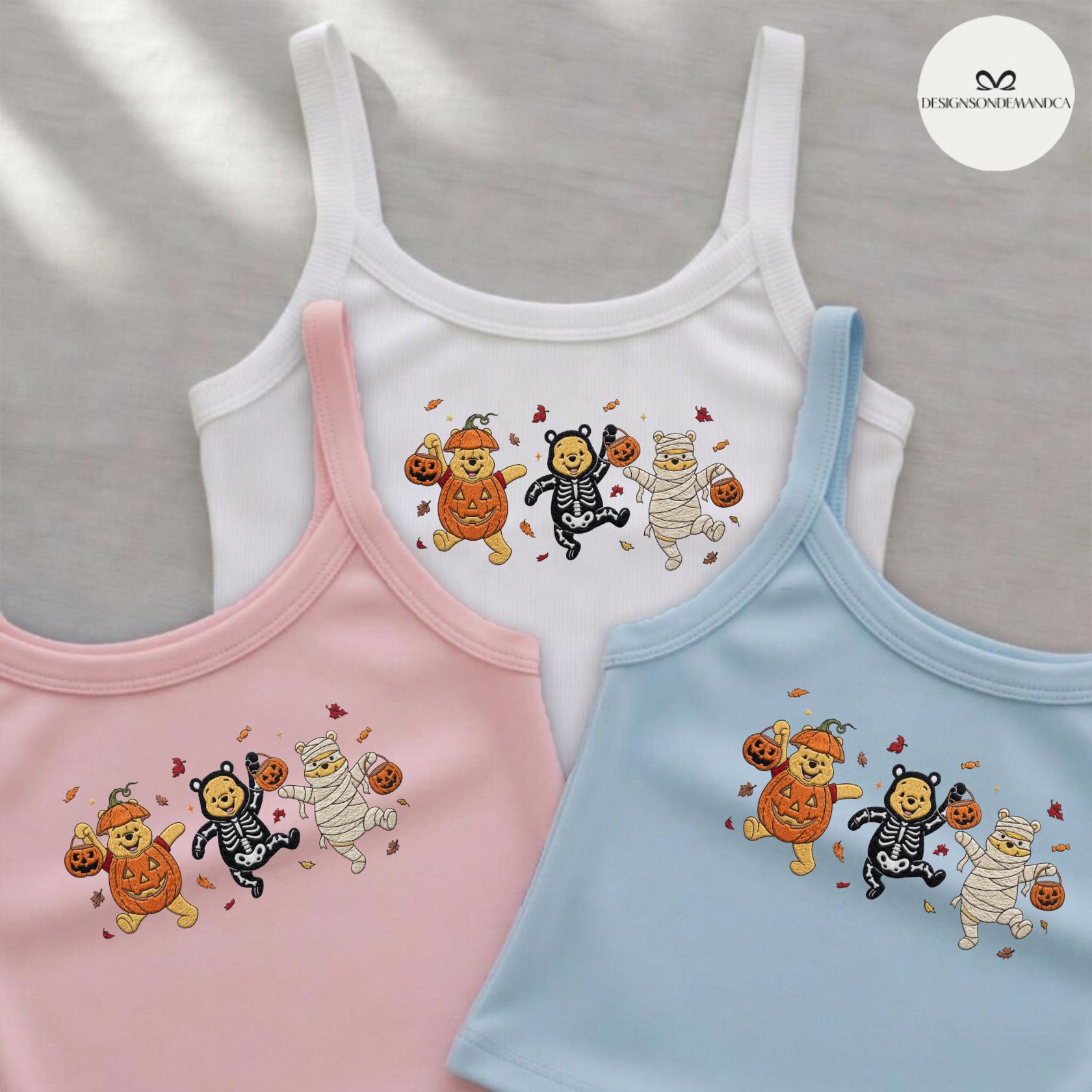 Embroidered Disney Pooh Bear Pumpkin Halloween Baby Tee Crop Tank and Women's Lace Trim Tank Top Shirt - photo 2