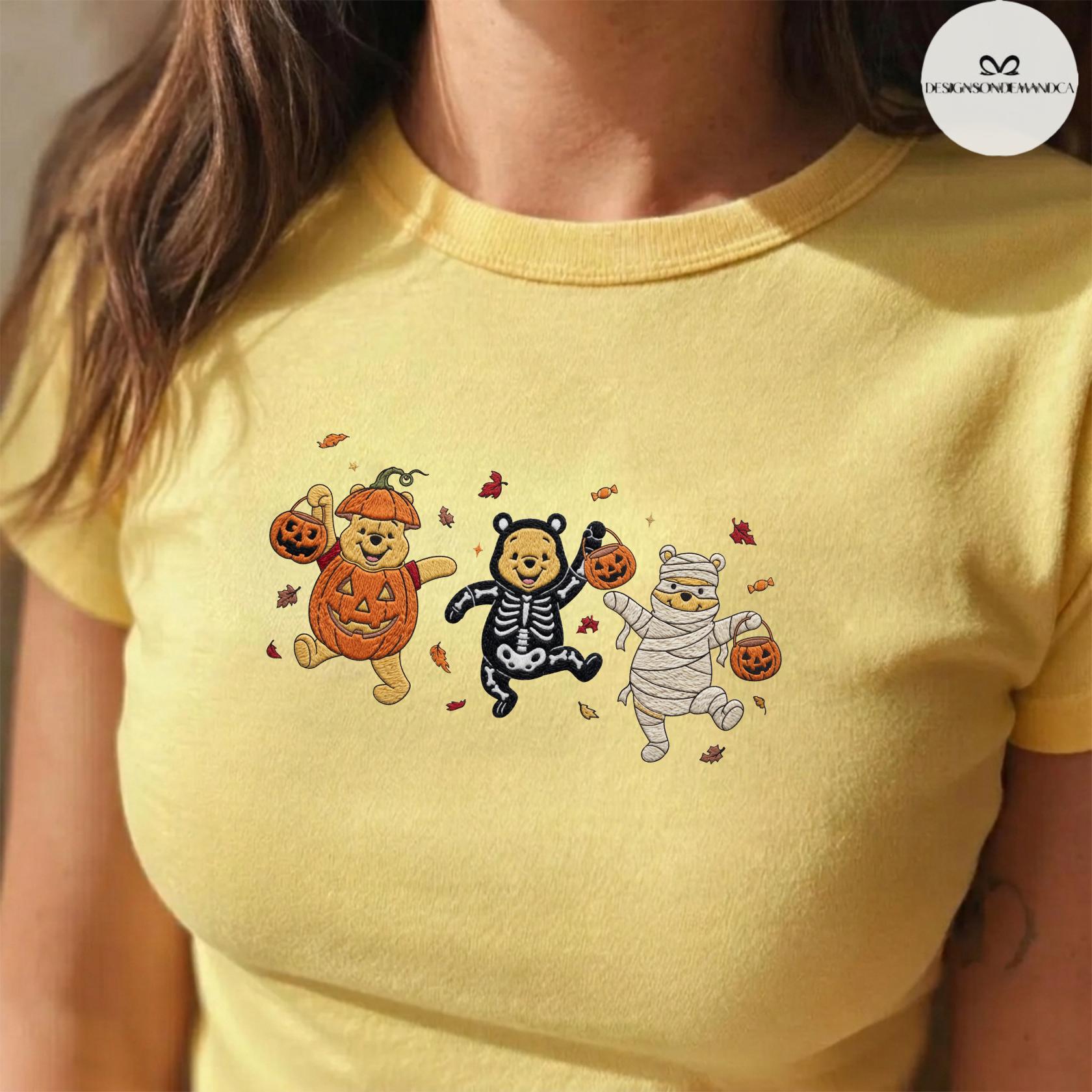 Embroidered Disney Pooh Bear Pumpkin Halloween Baby Tee Crop Tank and Women's Lace Trim Tank Top Shirt - photo 6