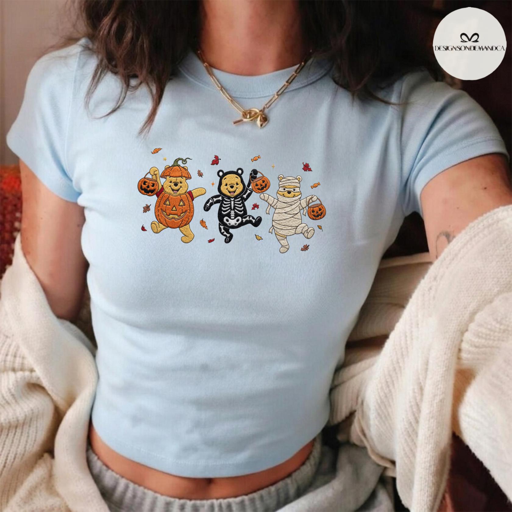Embroidered Disney Pooh Bear Pumpkin Halloween Baby Tee Crop Tank and Women's Lace Trim Tank Top Shirt - photo 7