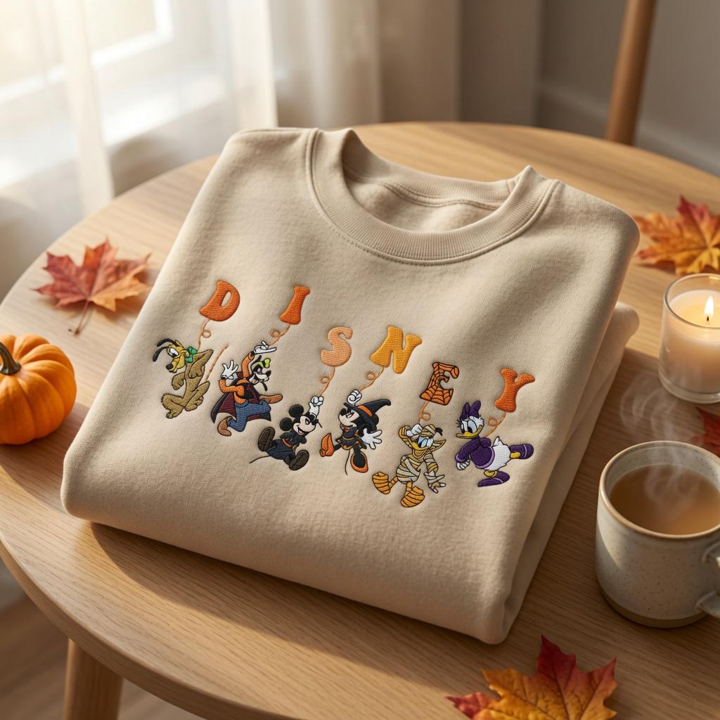 Embroidered Halloween Mickey And Friends Balloon Sweatshirt – Disney Mickey Minnie Daisy T-Shirt with WDW Disneyland Vacation Hoodie