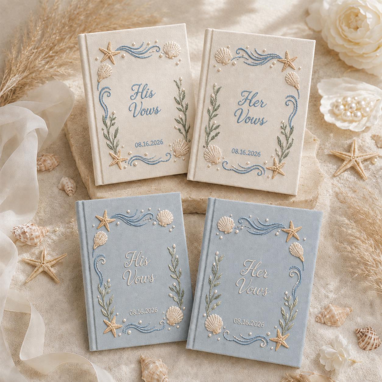 Personalized Handmade Embroidered Wedding Vow Book Set – Custom Linen His and Her Vow Books with Beach Wedding Keepsake for Bride Groom - photo 2