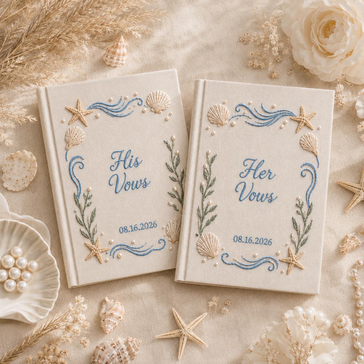 Personalized Handmade Embroidered Wedding Vow Book Set – Custom Linen His and Her Vow Books with Beach Wedding Keepsake for Bride Groom - photo 9