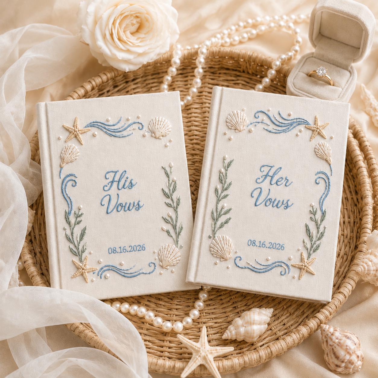Personalized Handmade Embroidered Wedding Vow Book Set – Custom Linen His and Her Vow Books with Beach Wedding Keepsake for Bride Groom - photo 10