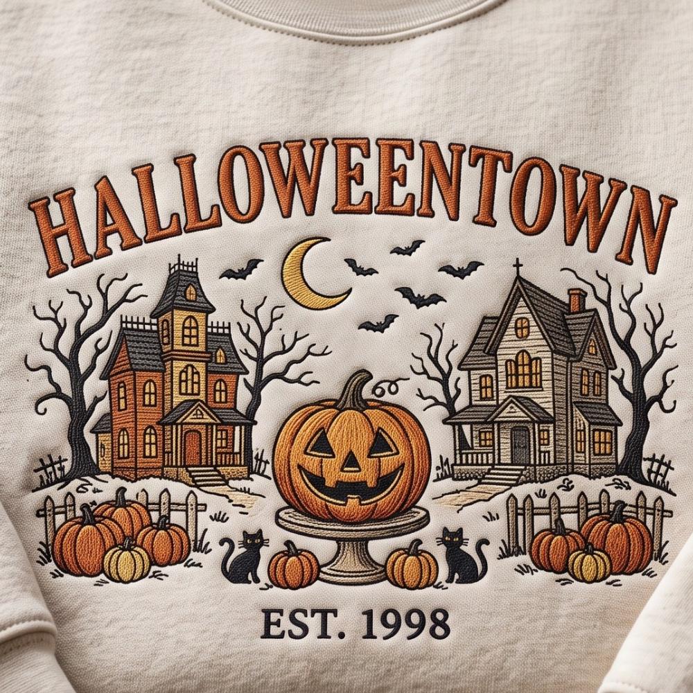 Embroidered Halloweentown Sweatshirt and Spooky Village Shirt with Haunted House, Pumpkin, Fall Halloween Gift - photo 3