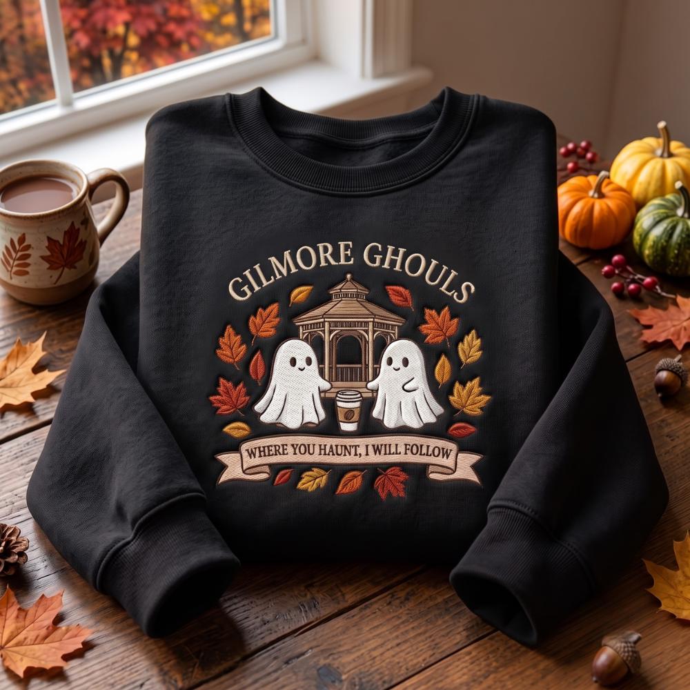 Embroidered Gilmore Ghouls Sweatshirt and Crewneck with Fall Movie Halloween, Fall Spooky Ghost Shirt