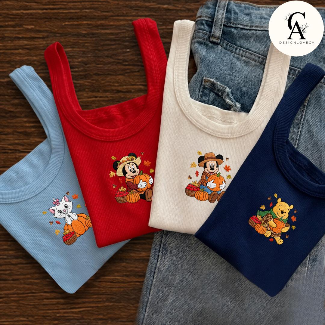 Embroidered All Characters Pumpkin Disney Fall Vibes Baby Tee Crop Lace Trim Tank and Halloween Sweatshirt for Thanksgiving - photo 2