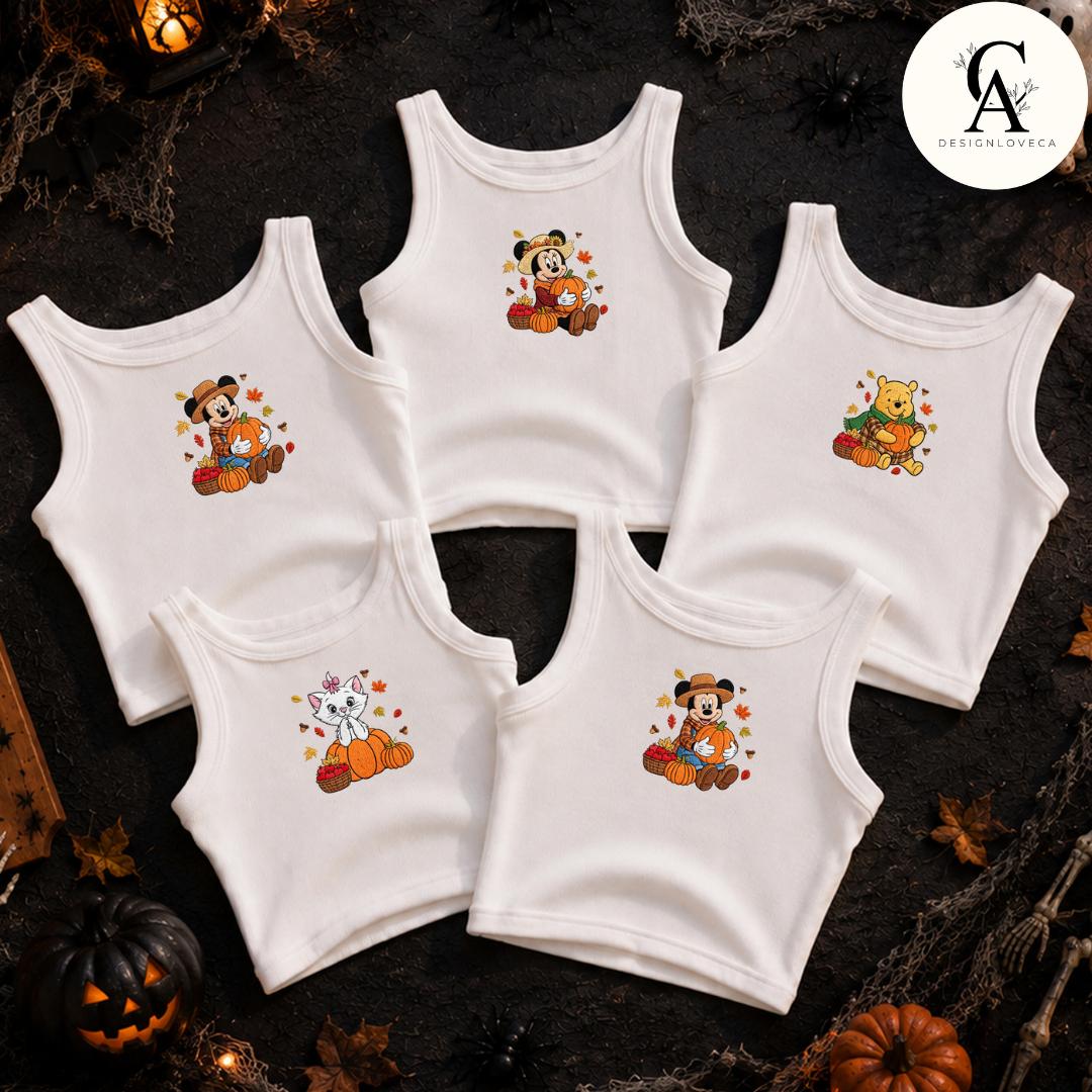 Embroidered All Characters Pumpkin Disney Fall Vibes Baby Tee Crop Lace Trim Tank and Halloween Sweatshirt for Thanksgiving - photo 4