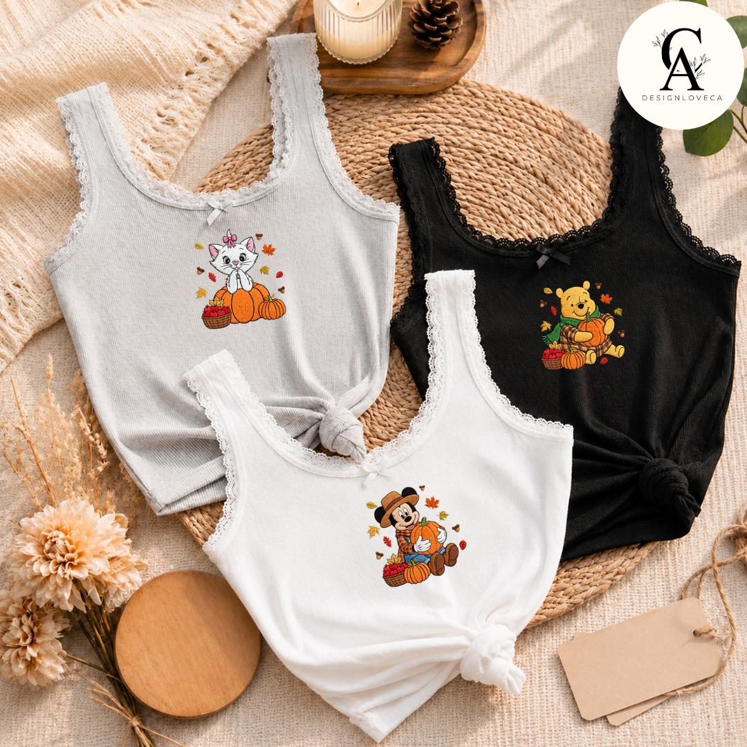 Embroidered All Characters Pumpkin Disney Fall Vibes Baby Tee Crop Lace Trim Tank and Halloween Sweatshirt for Thanksgiving - photo 6