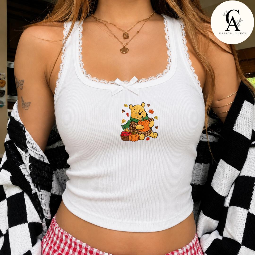 Embroidered All Characters Pumpkin Disney Fall Vibes Baby Tee Crop Lace Trim Tank and Halloween Sweatshirt for Thanksgiving - photo 9