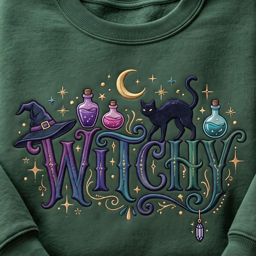 Embroidered Halloween Witch Sweatshirt and Tee with Witchy Women Shirt, Witches Vibe Shirts, Spooky Season - photo 2