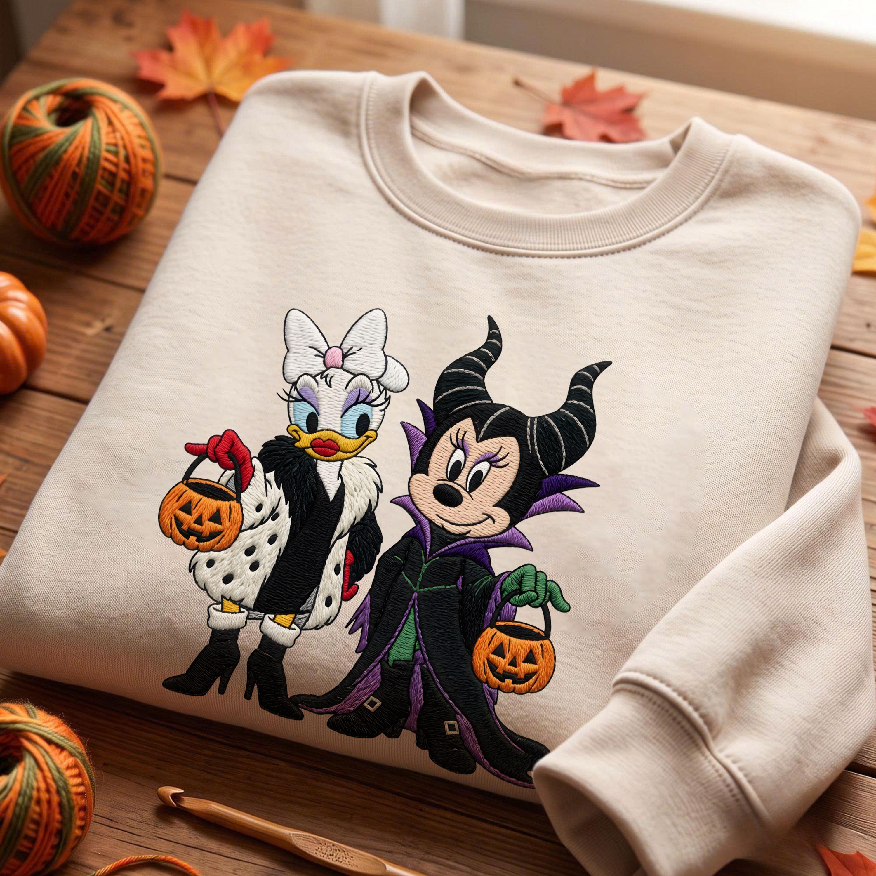 Embroidered Villains Minnie and Daisy Halloween Sweatshirt for Spooky Disney Besties, Trick or Treat 2026 Disneyland Matching Trip