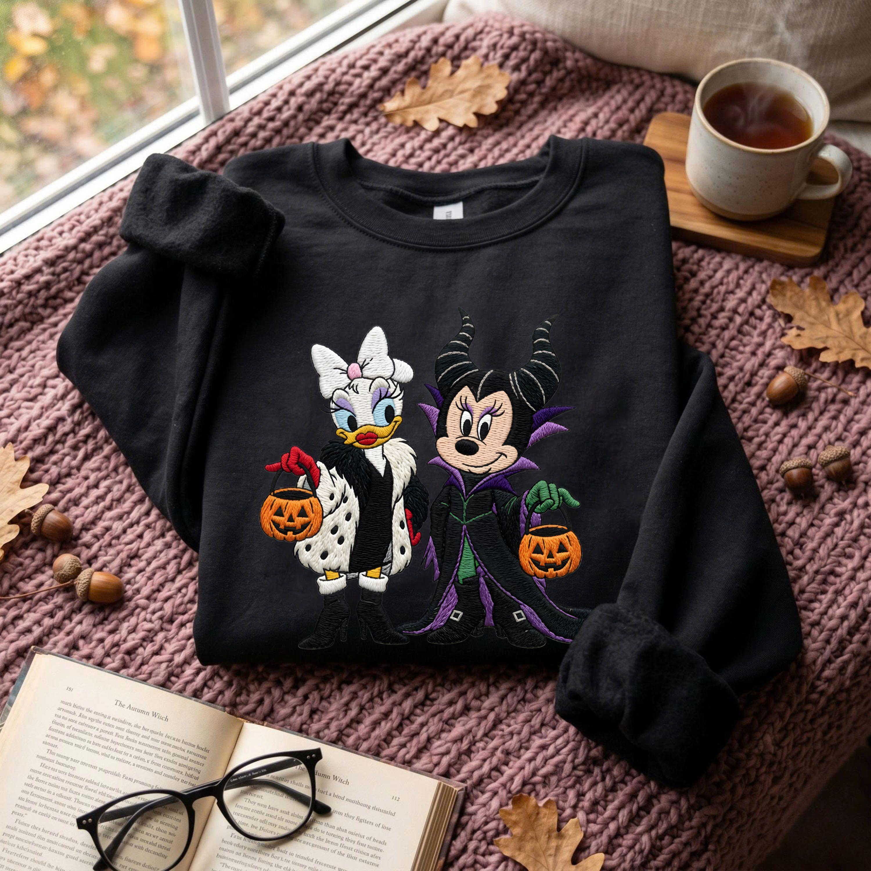 Embroidered Villains Minnie and Daisy Halloween Sweatshirt for Spooky Disney Besties, Trick or Treat 2026 Disneyland Matching Trip - photo 2