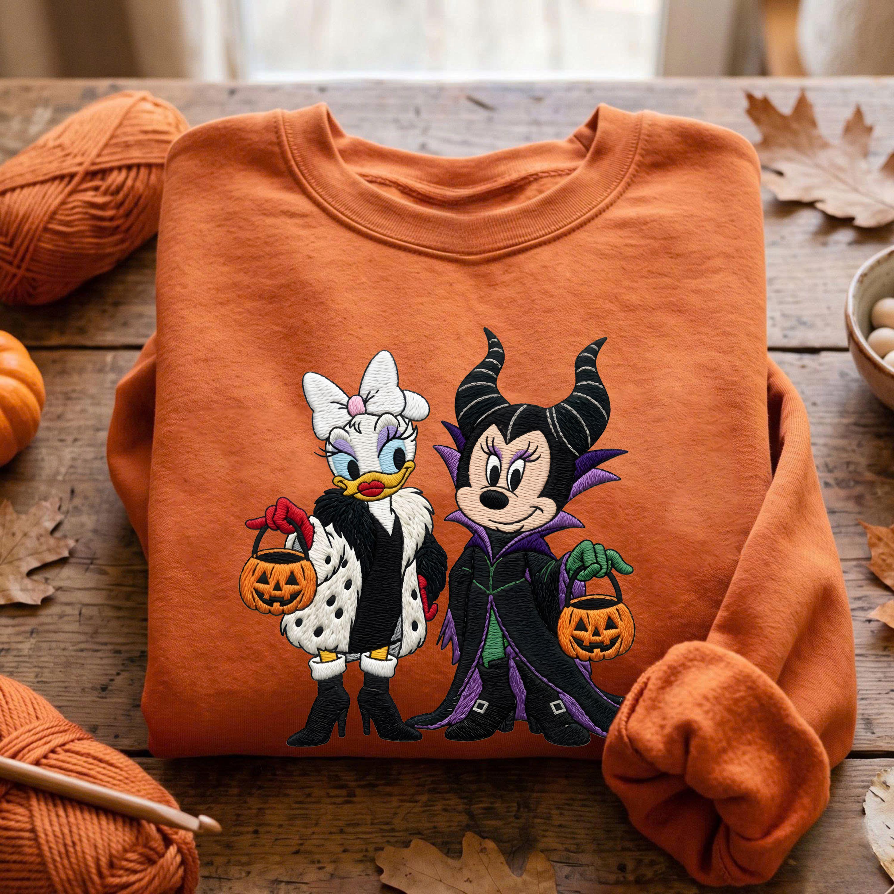 Embroidered Villains Minnie and Daisy Halloween Sweatshirt for Spooky Disney Besties, Trick or Treat 2026 Disneyland Matching Trip - photo 3