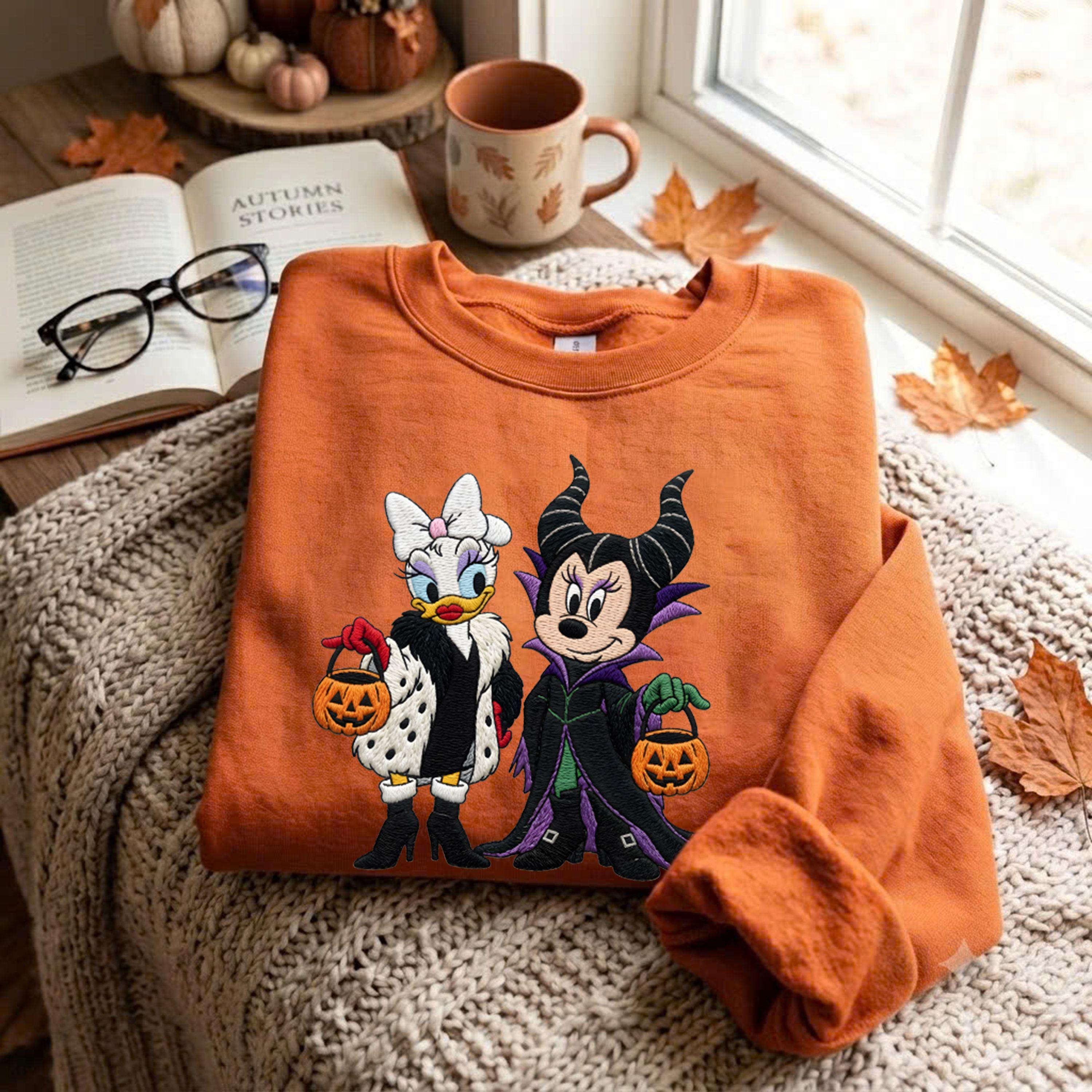 Embroidered Villains Minnie and Daisy Halloween Sweatshirt for Spooky Disney Besties, Trick or Treat 2026 Disneyland Matching Trip - photo 5
