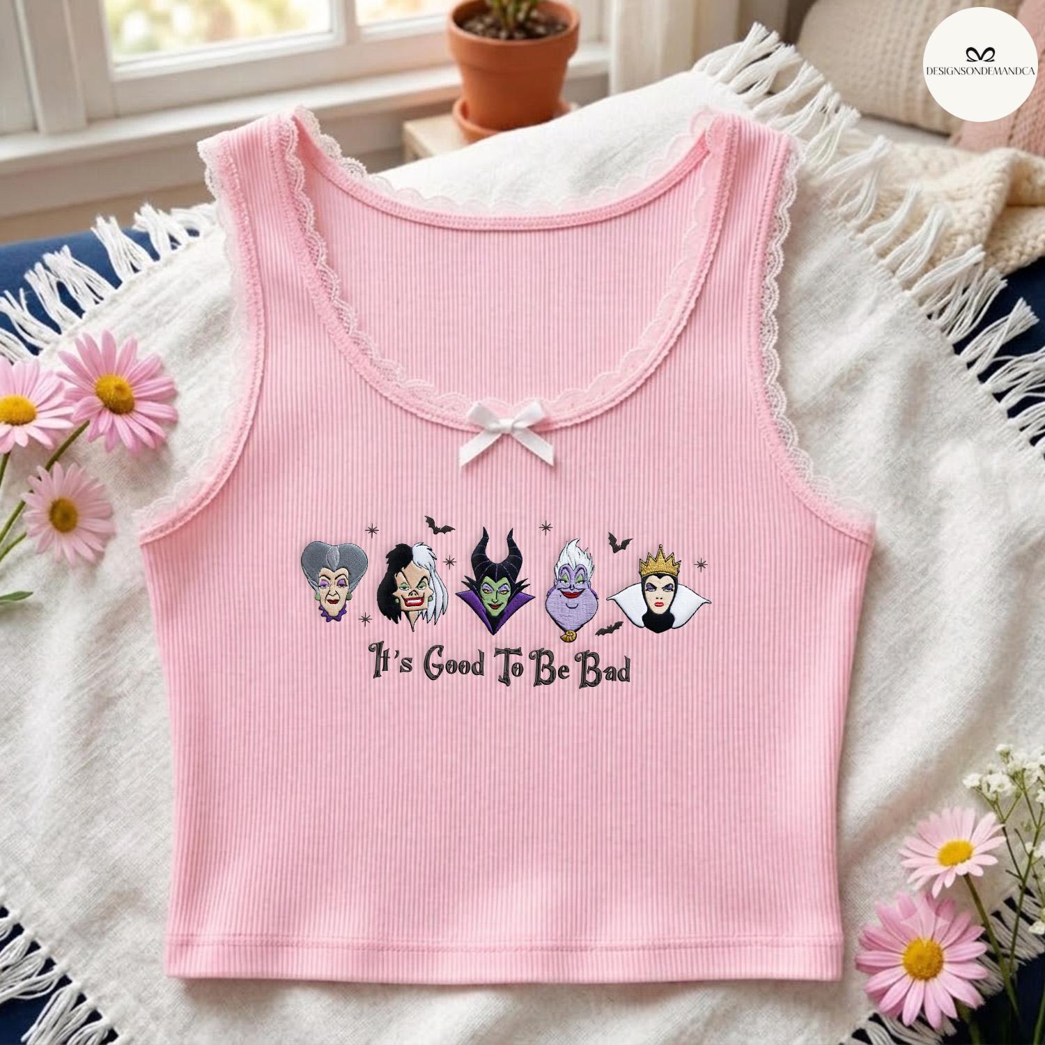 Embroidered Disney Villains It's Good to Be Bad Baby Tee Crop Lace Trim Tank Top for WDW Mickey's Not So Scary Halloween Party 2026