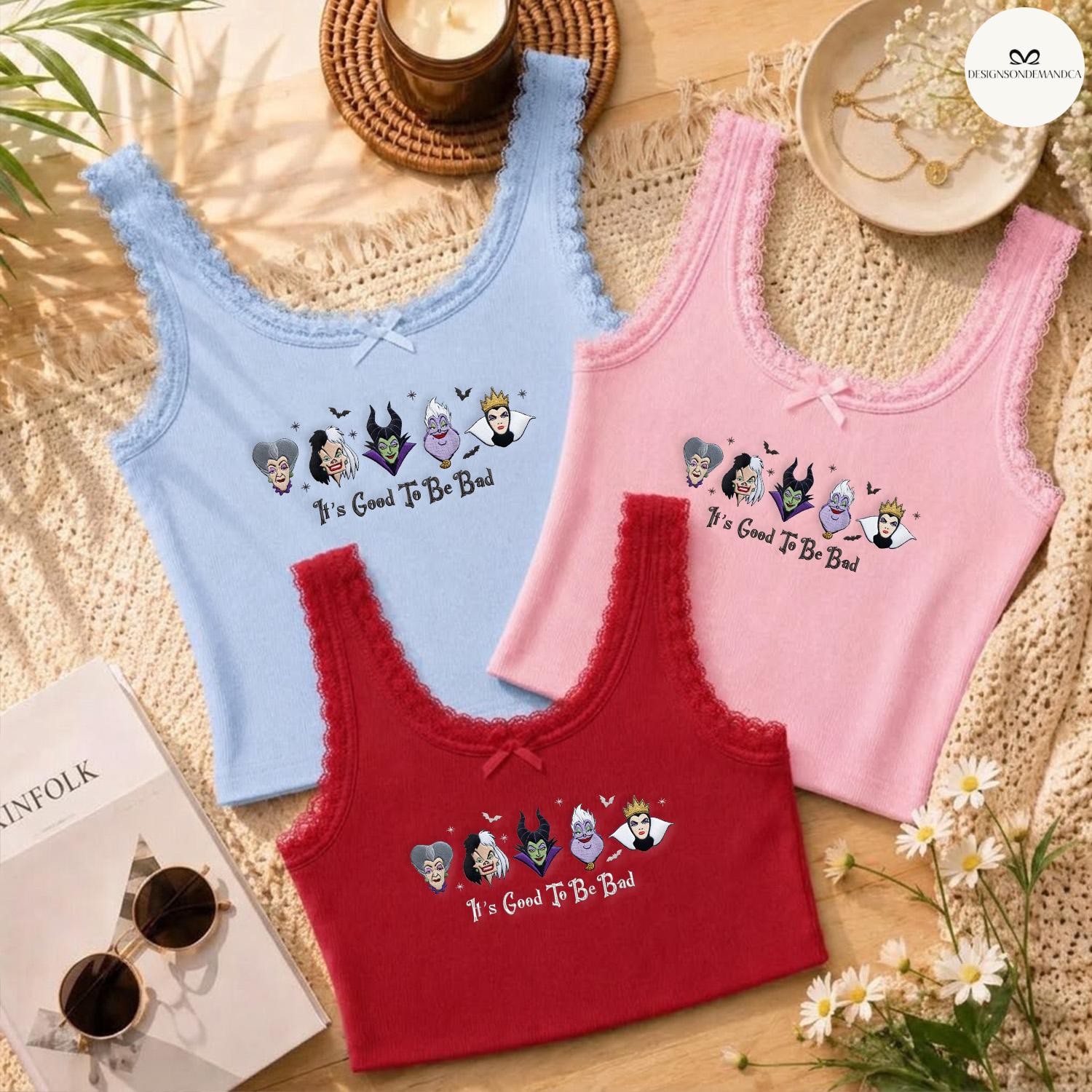 Embroidered Disney Villains It's Good to Be Bad Baby Tee Crop Lace Trim Tank Top for WDW Mickey's Not So Scary Halloween Party 2026 - photo 2