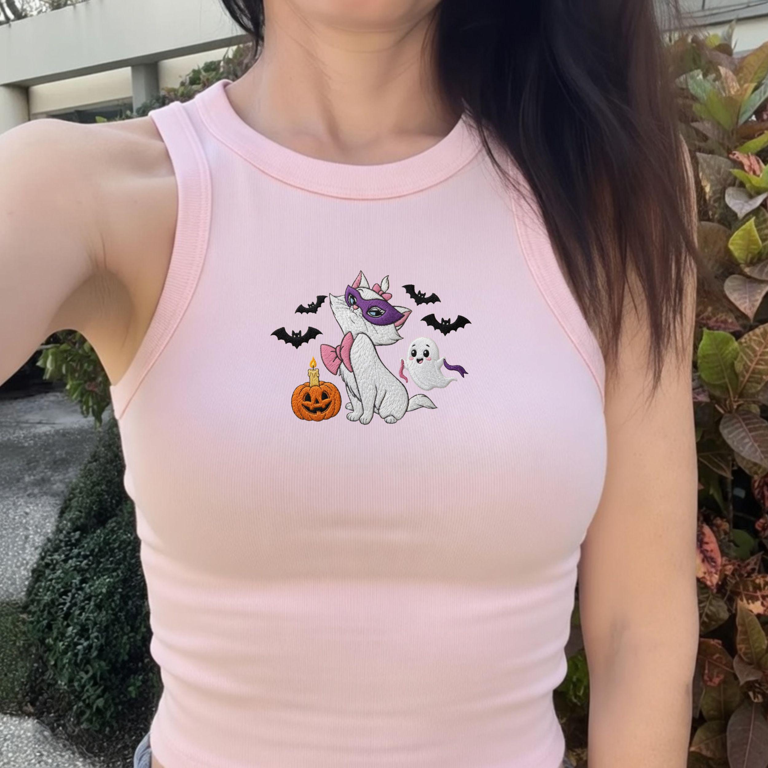 Embroidered Marie the Aristocats Halloween Crop Tank Top With Spooky Kitten for Disney Halloween Park Day Outfit Shirt - photo 2
