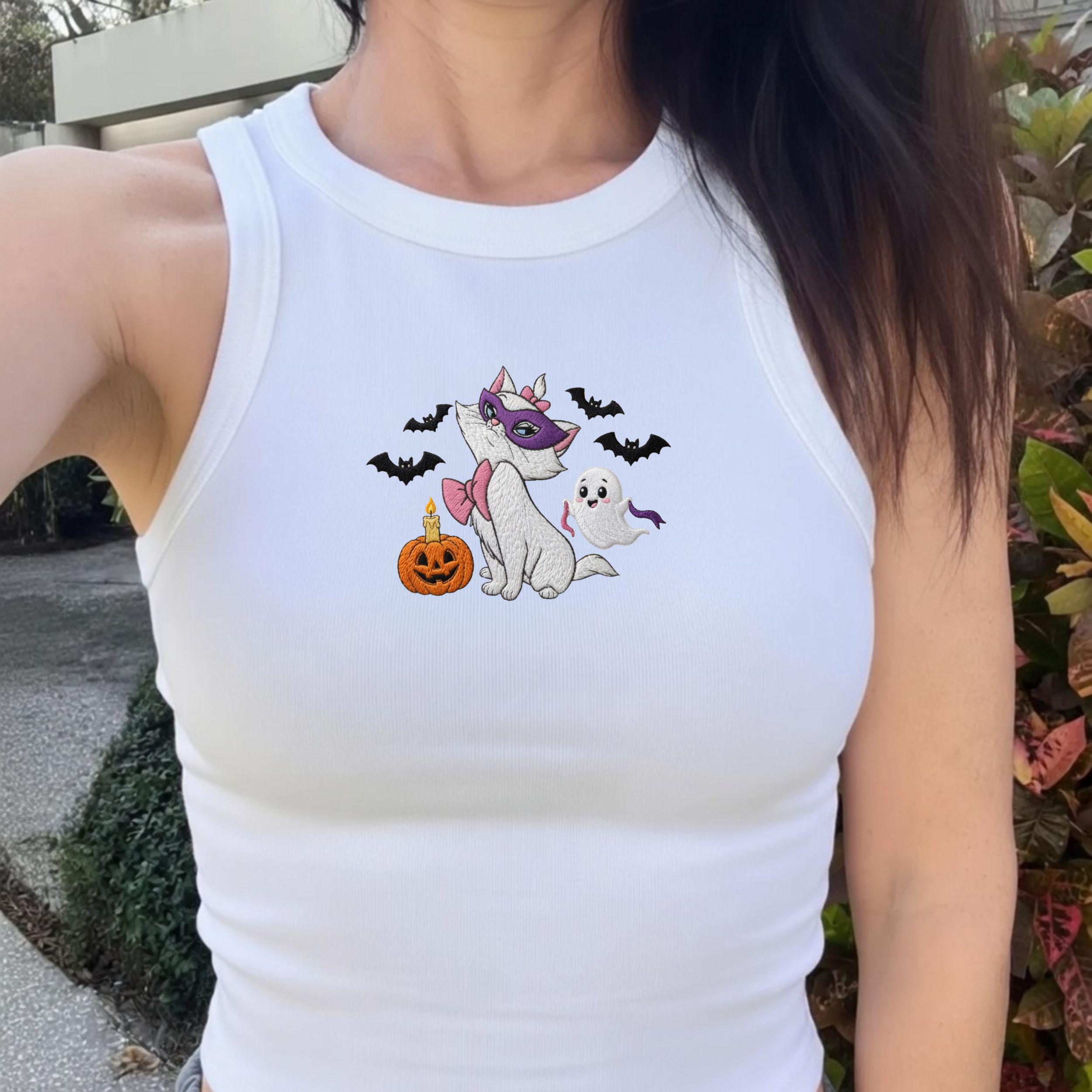 Embroidered Marie the Aristocats Halloween Crop Tank Top With Spooky Kitten for Disney Halloween Park Day Outfit Shirt - photo 4