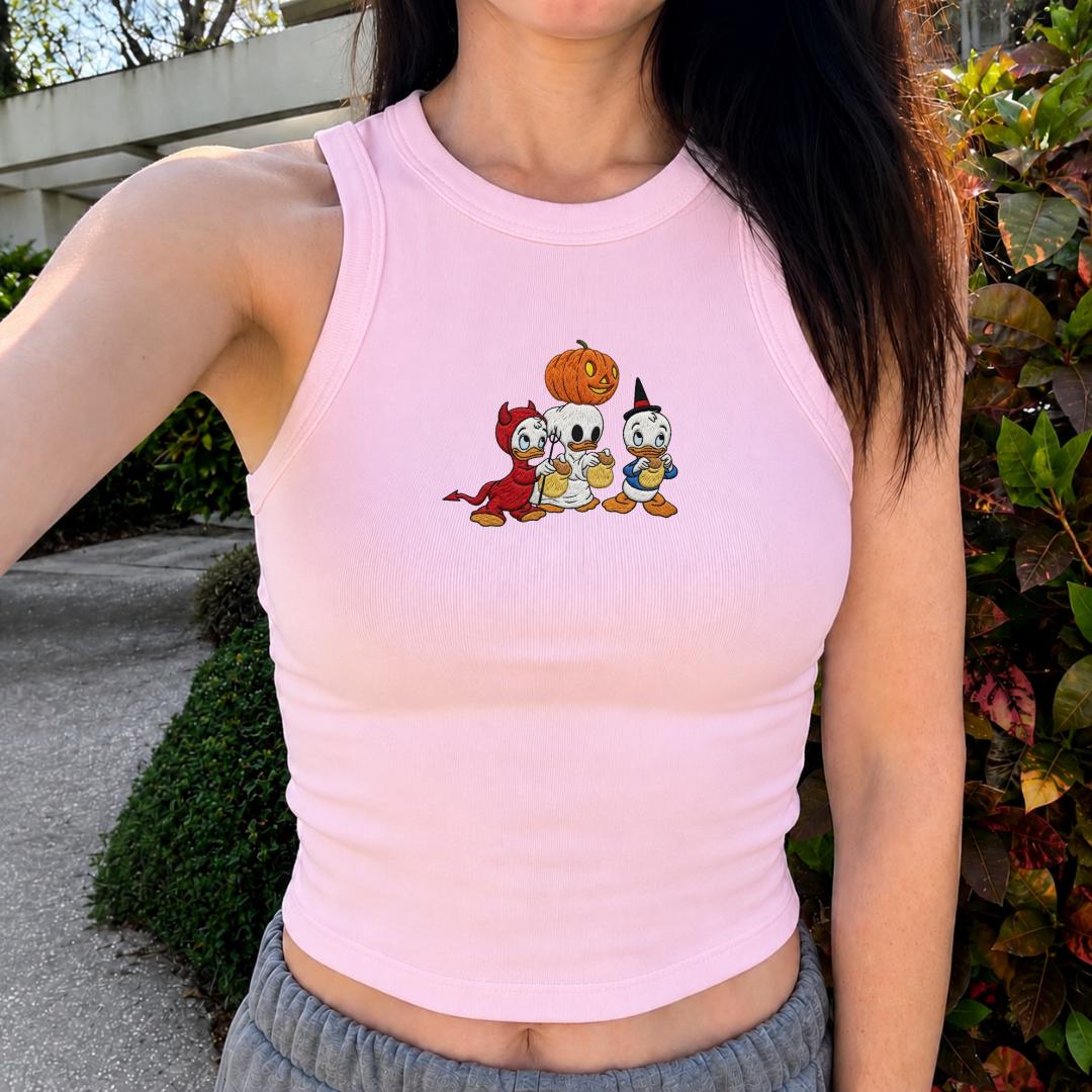 Embroidered Huey Dewey and Louie Duck Disney Halloween Baby Tee Crop Tank for Spooky Season Disney Park Day Outfit - photo 2