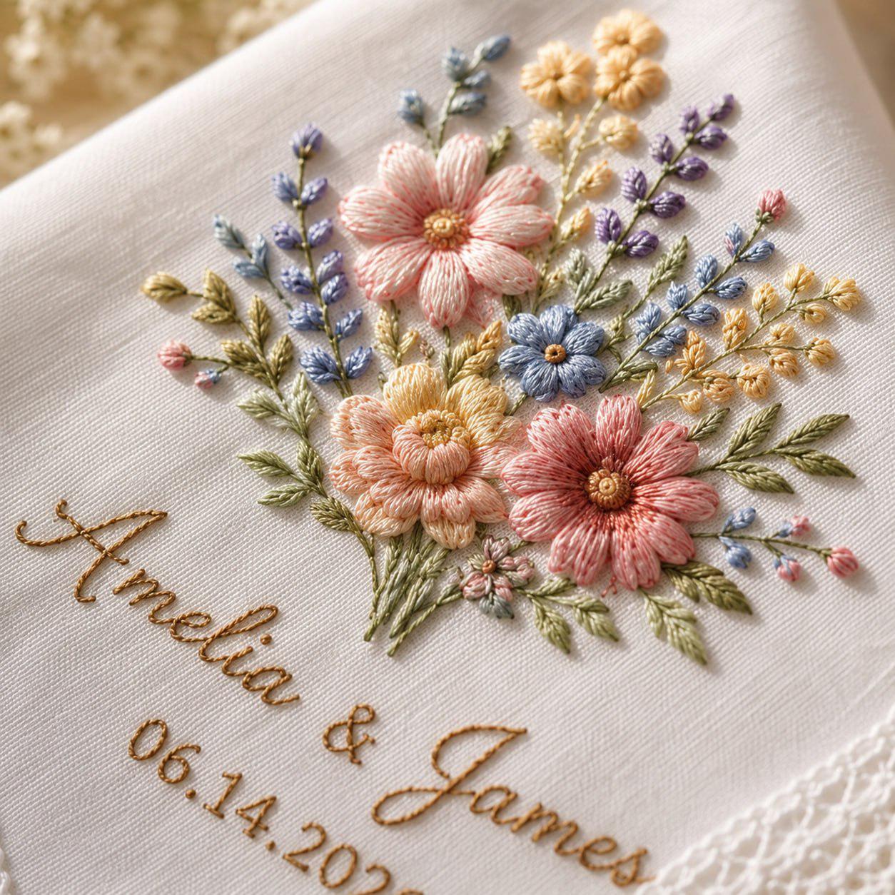 Personalized Custom Embroidered Floral Bridal Handkerchief And Hankie – Wedding Keepsake Present For Bride, Groom, And Couple Shower Gift - photo 4