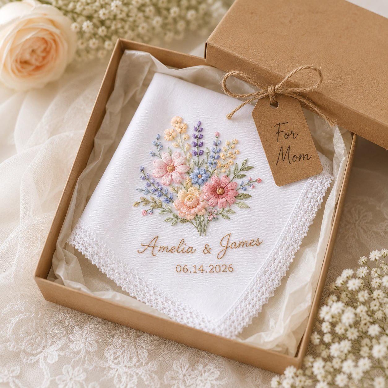 Personalized Custom Embroidered Floral Bridal Handkerchief And Hankie – Wedding Keepsake Present For Bride, Groom, And Couple Shower Gift - photo 6