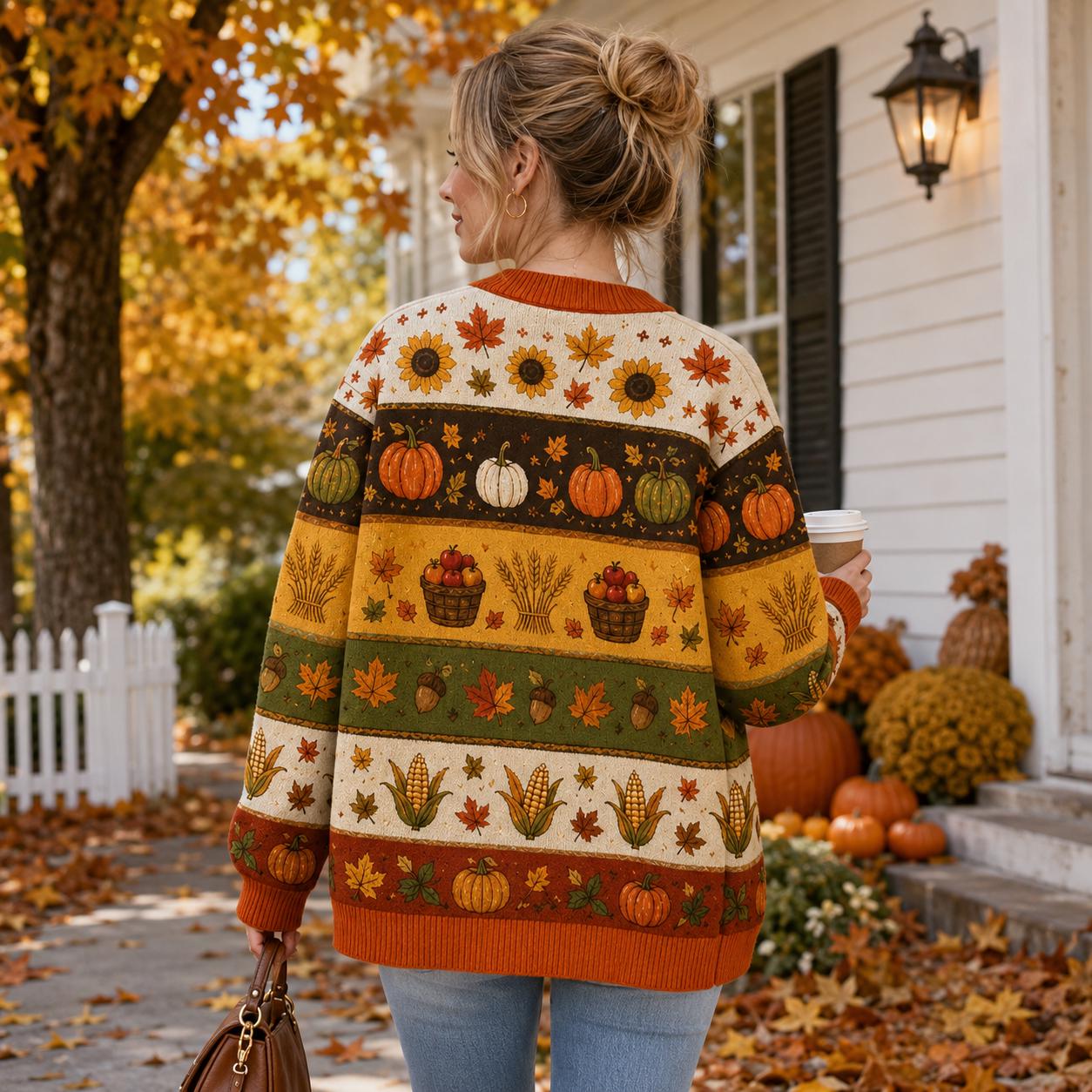 Fall Harvest Cardigan with Spooky Season Knit Sweater and Thanksgiving Autumn Cozy Trick Treat Women Seasonal s - photo 2