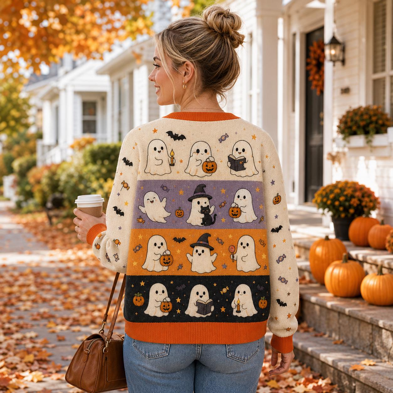 Fall Harvest Cardigan with Spooky Season Knit Sweater and Thanksgiving Autumn Cozy Trick Treat Women Seasonal s - photo 4