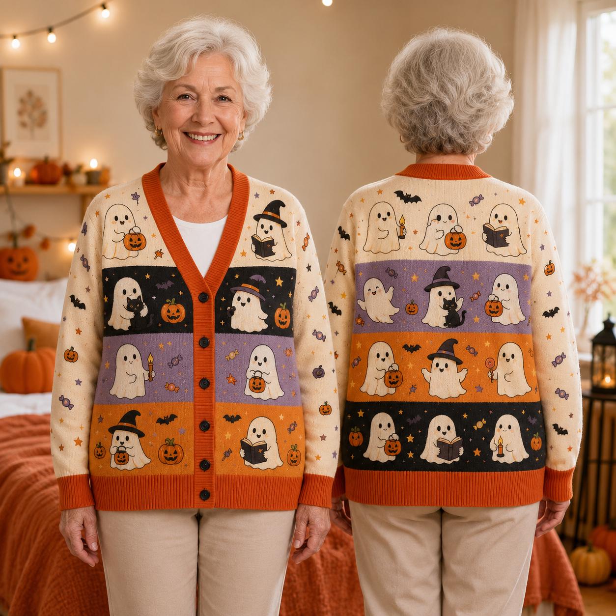 Fall Harvest Cardigan with Spooky Season Knit Sweater and Thanksgiving Autumn Cozy Trick Treat Women Seasonal s - photo 7