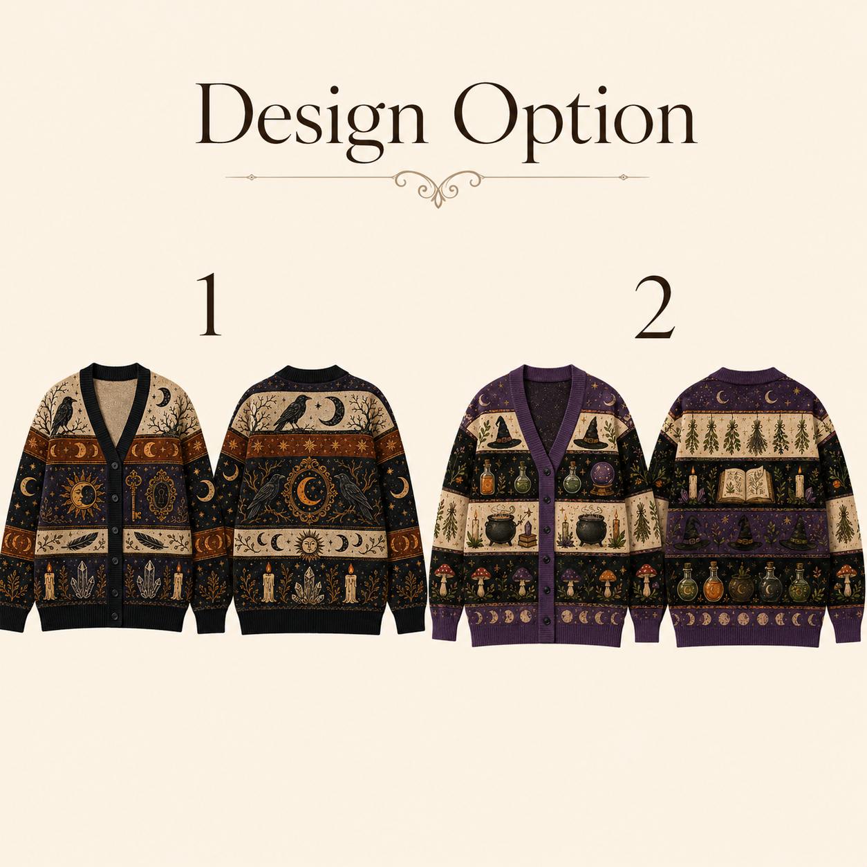 Cardigan with Halloween Witchy Raven Celestial Moon Phase Sweater and Gothic Crow Knit for Dark Academia Halloween Clothing - photo 5