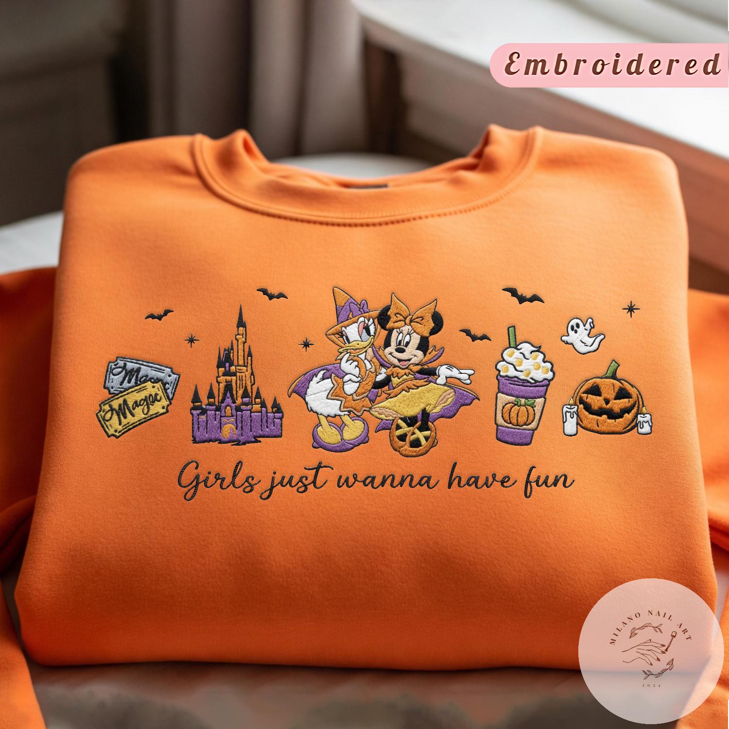 Embroidered Minnie and Daisy Halloween Girls Just Wanna Have Fun T-Shirt Baby Tee With Lace Trim Tank Top for Disney Besties Girls Trip 2026 - photo 2